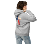 One Nation Under God - Unisex Oversized Hoodie – Cobalt / Athletic Heather | Faith & Freedom American Flag Cross Graphic