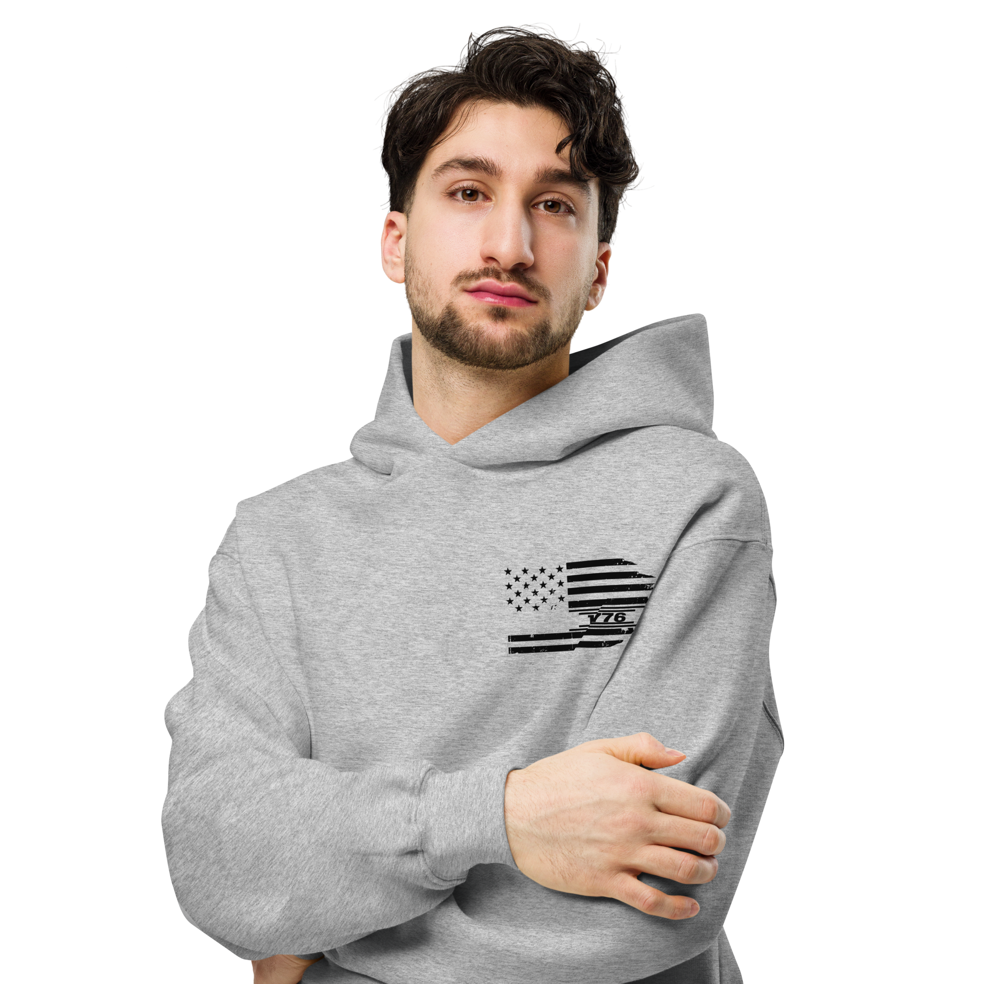 One Nation Under God - Unisex Oversized Hoodie – Cobalt / Athletic Heather | Faith & Freedom American Flag Cross Graphic