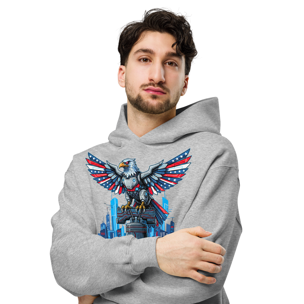Patriot Mechanica - Unisex Oversized Hoodie – Cyber-Eagle & Liberty Bell Graphic Tees