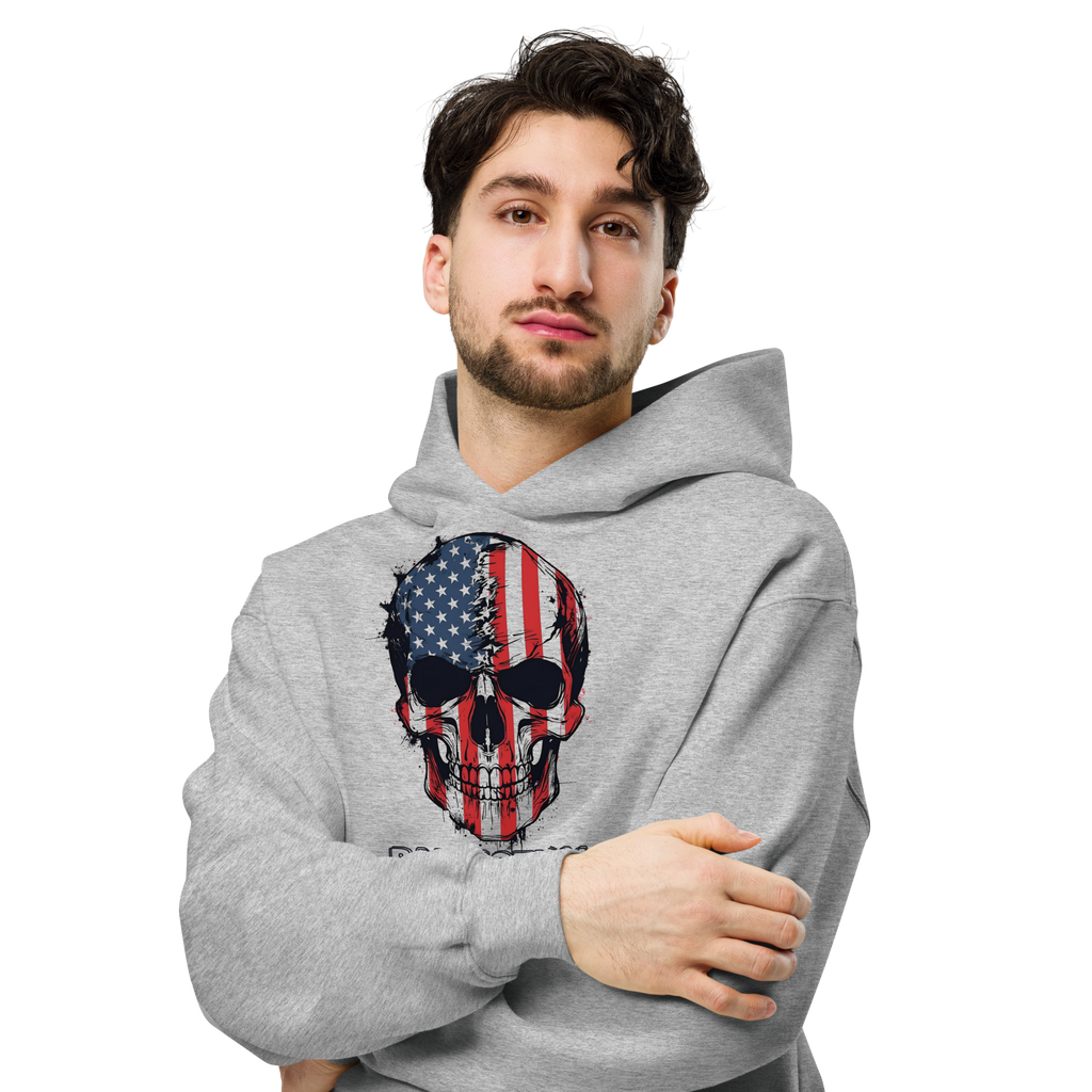 Patriotism Is Stamped on the Soul - Unisex Oversized Hoodie – Grey | American Flag Skull Hoodie