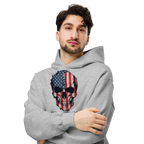Patriotism Is Stamped on the Soul - Unisex Oversized Hoodie – Grey | American Flag Skull Hoodie