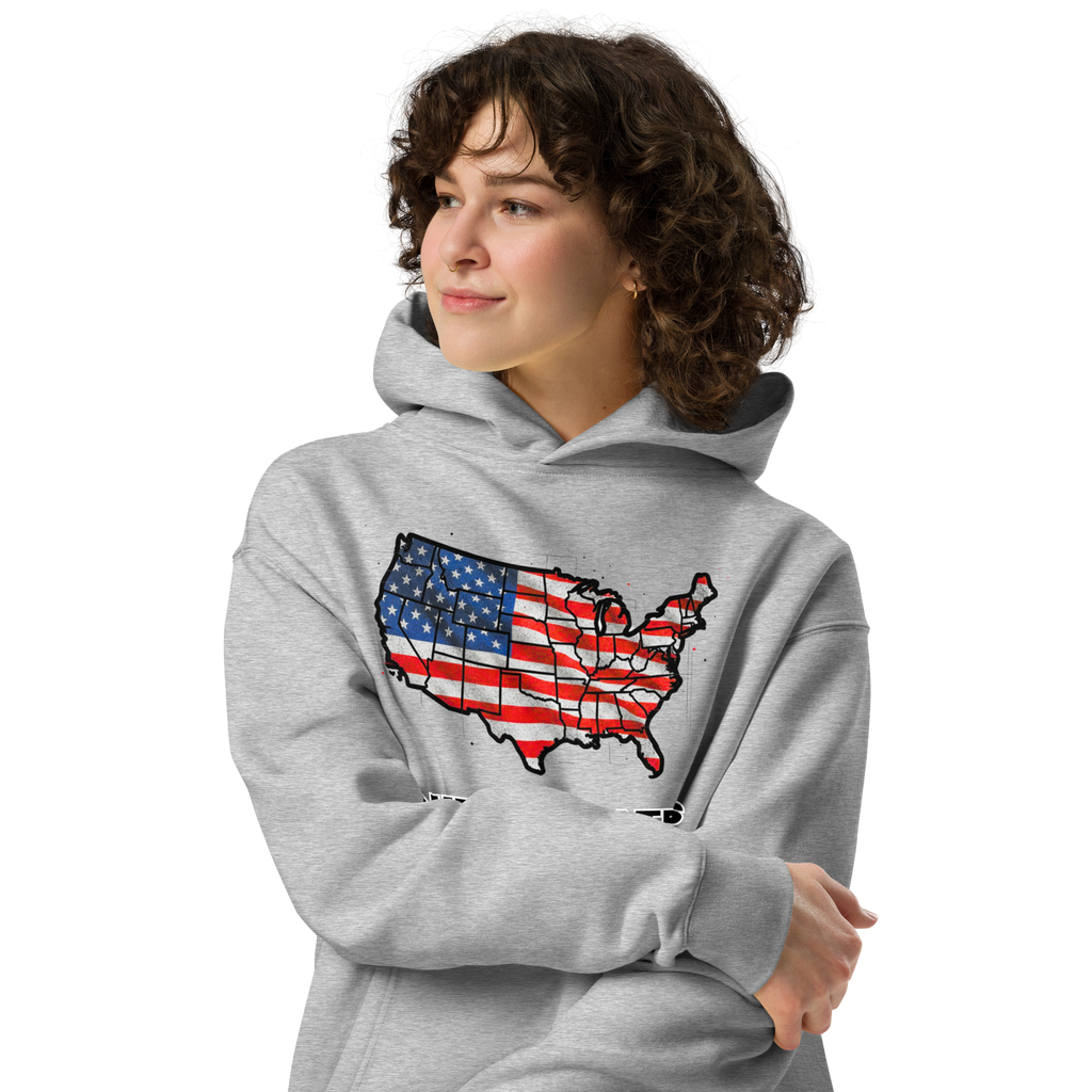 USA Est. 1776 Unisex - Oversized Hoodie – Patriotic USA Map & Flag Graphic