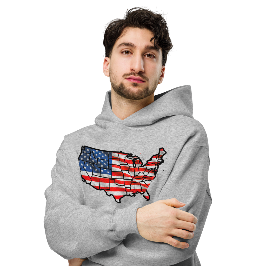 USA Est. 1776 Unisex - Oversized Hoodie – Patriotic USA Map & Flag Graphic