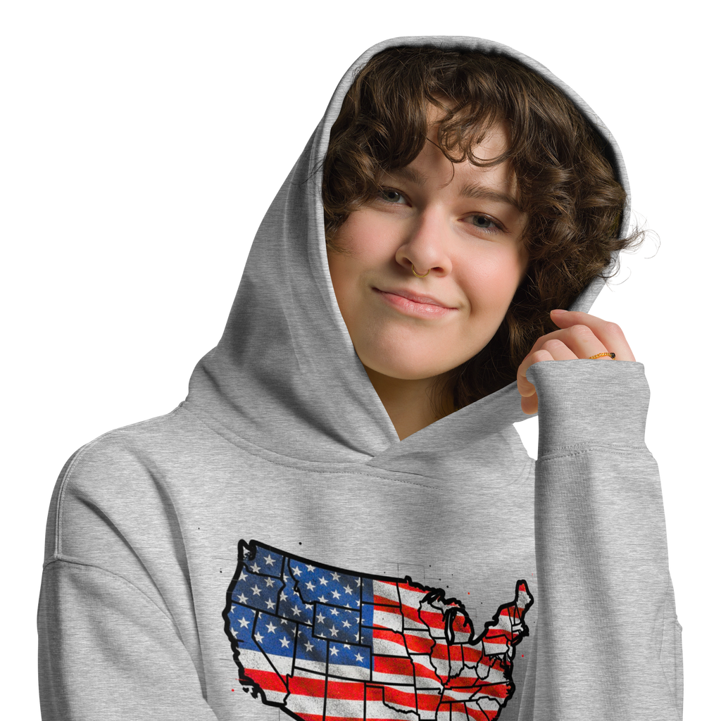 USA Est. 1776 Unisex - Oversized Hoodie – Patriotic USA Map & Flag Graphic