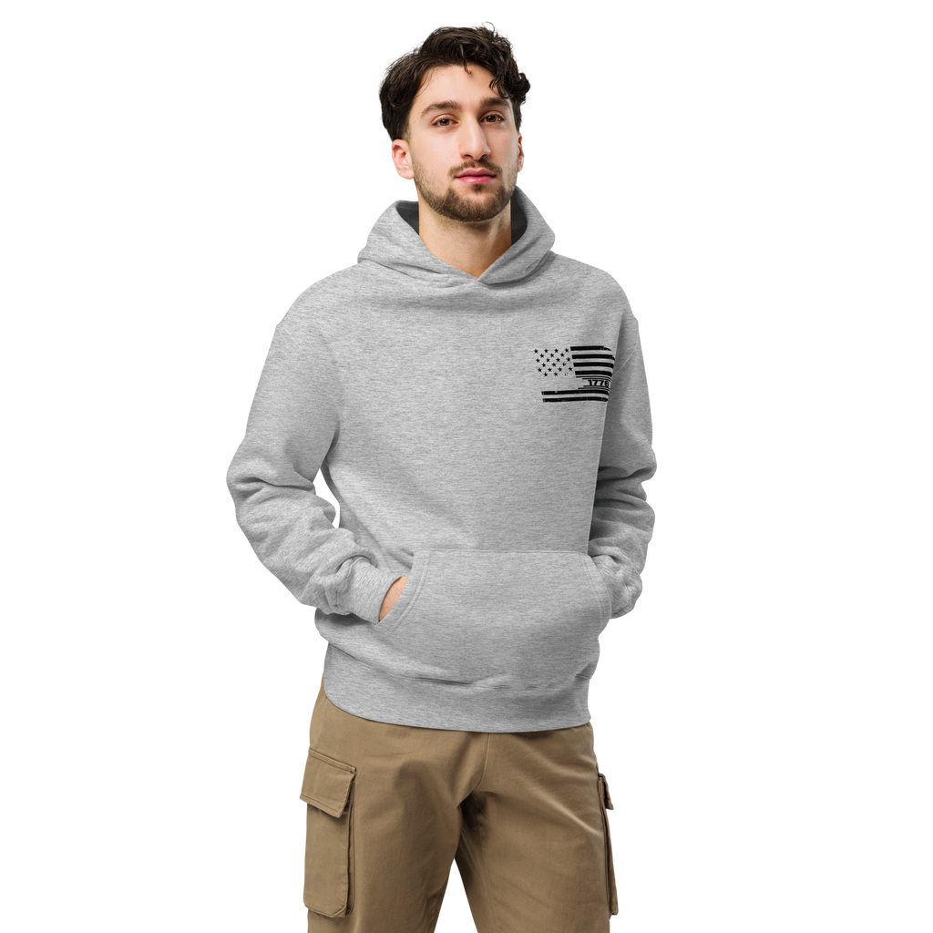 One Nation Under God - Unisex Oversized Hoodie – Cobalt / Athletic Heather | Faith & Freedom American Flag Cross Graphic