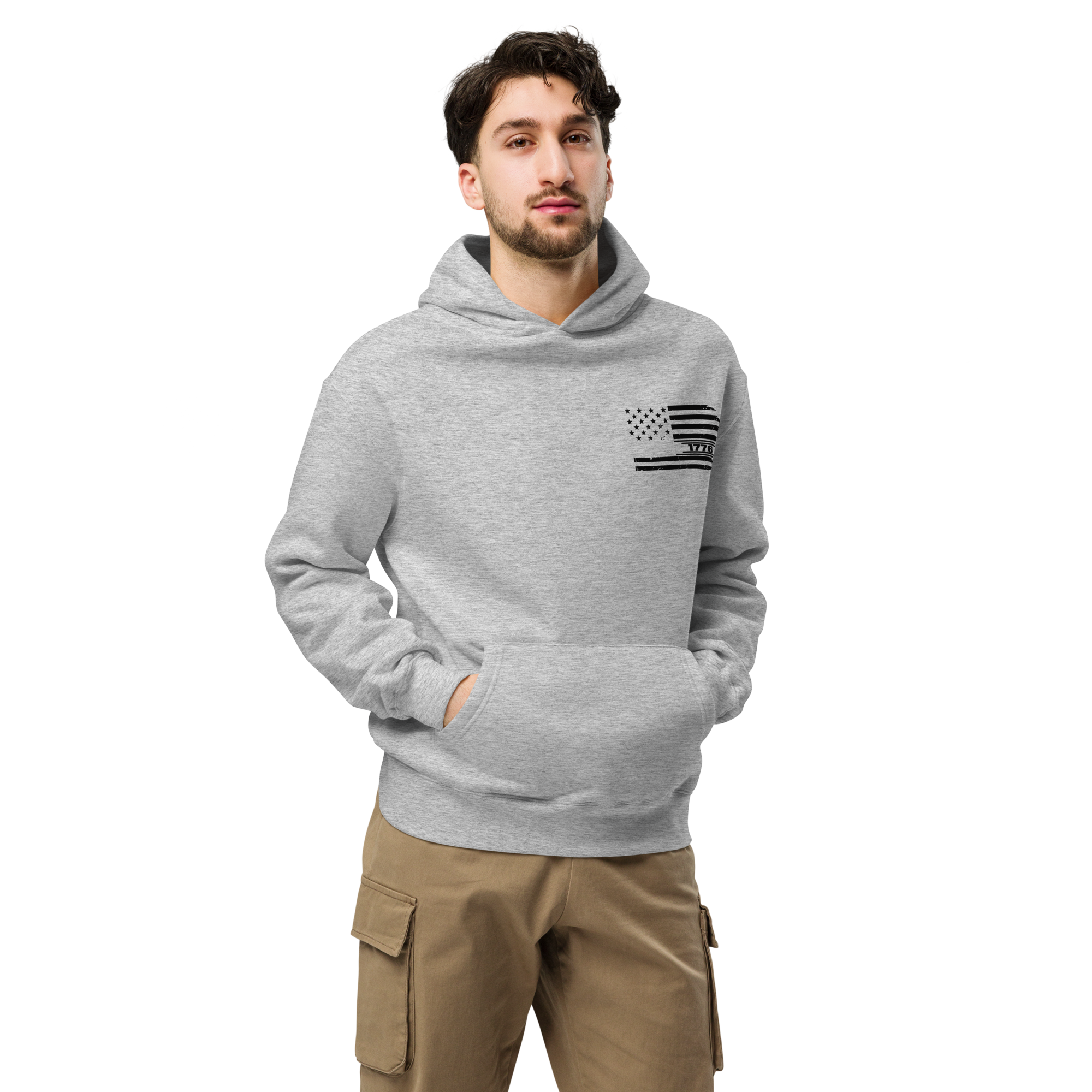 One Nation Under God - Unisex Oversized Hoodie – Cobalt / Athletic Heather | Faith & Freedom American Flag Cross Graphic