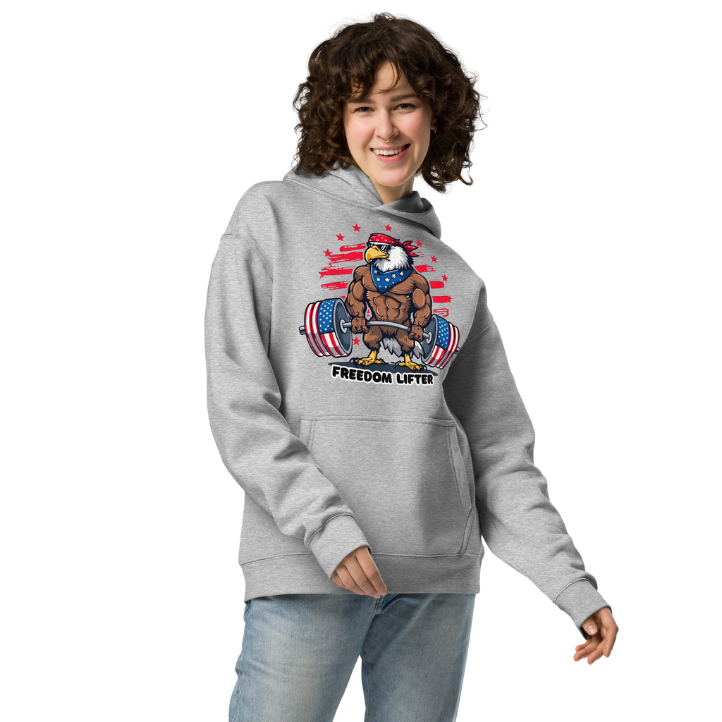 Freedom Lifter - Unisex Oversized Hoodie – Patriotic Eagle Deadlift Graphic