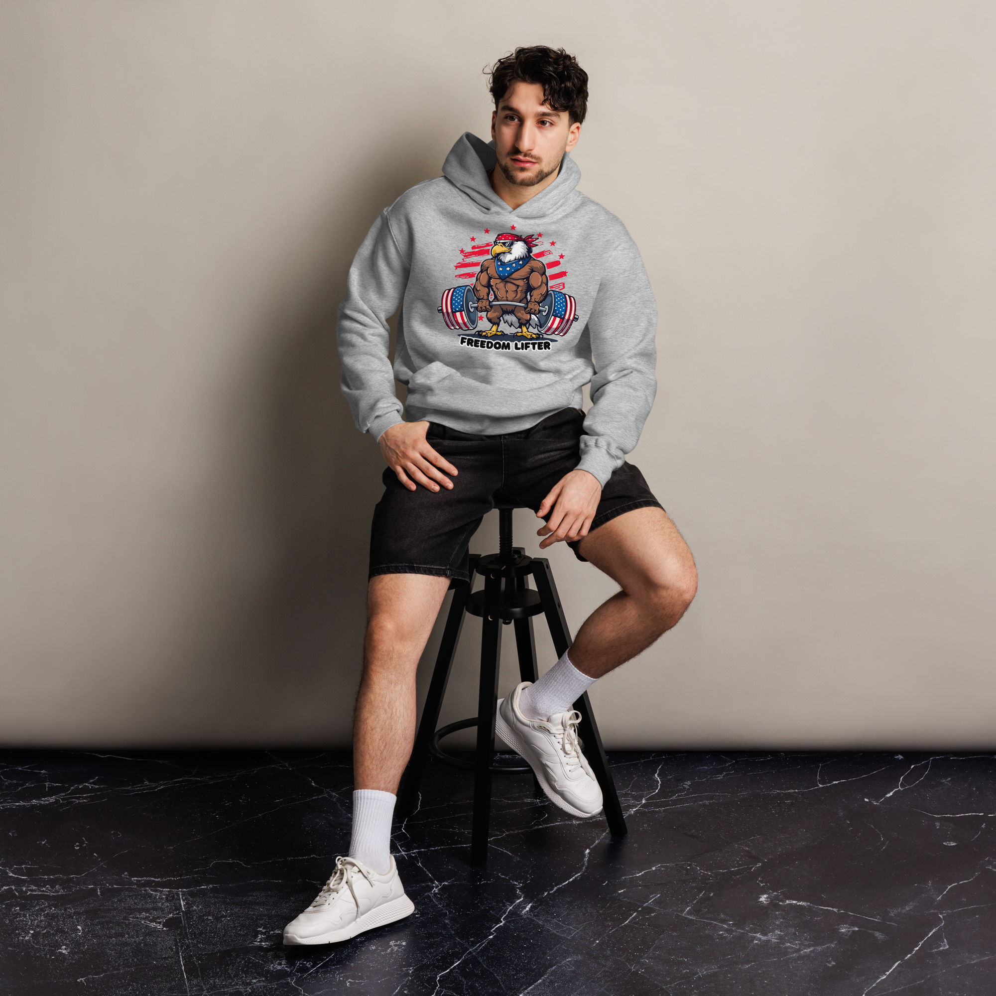 Freedom Lifter - Unisex Oversized Hoodie – Patriotic Eagle Deadlift Graphic