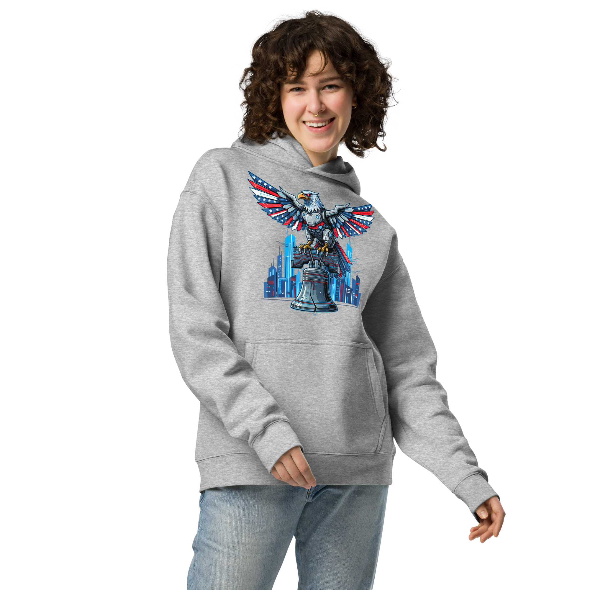 Patriot Mechanica - Unisex Oversized Hoodie – Cyber-Eagle & Liberty Bell Graphic Tees
