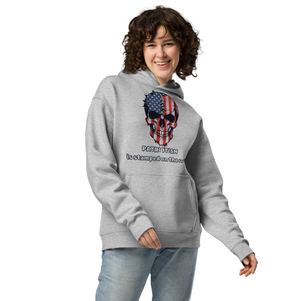 Patriotism Is Stamped on the Soul - Unisex Oversized Hoodie – Grey | American Flag Skull Hoodie