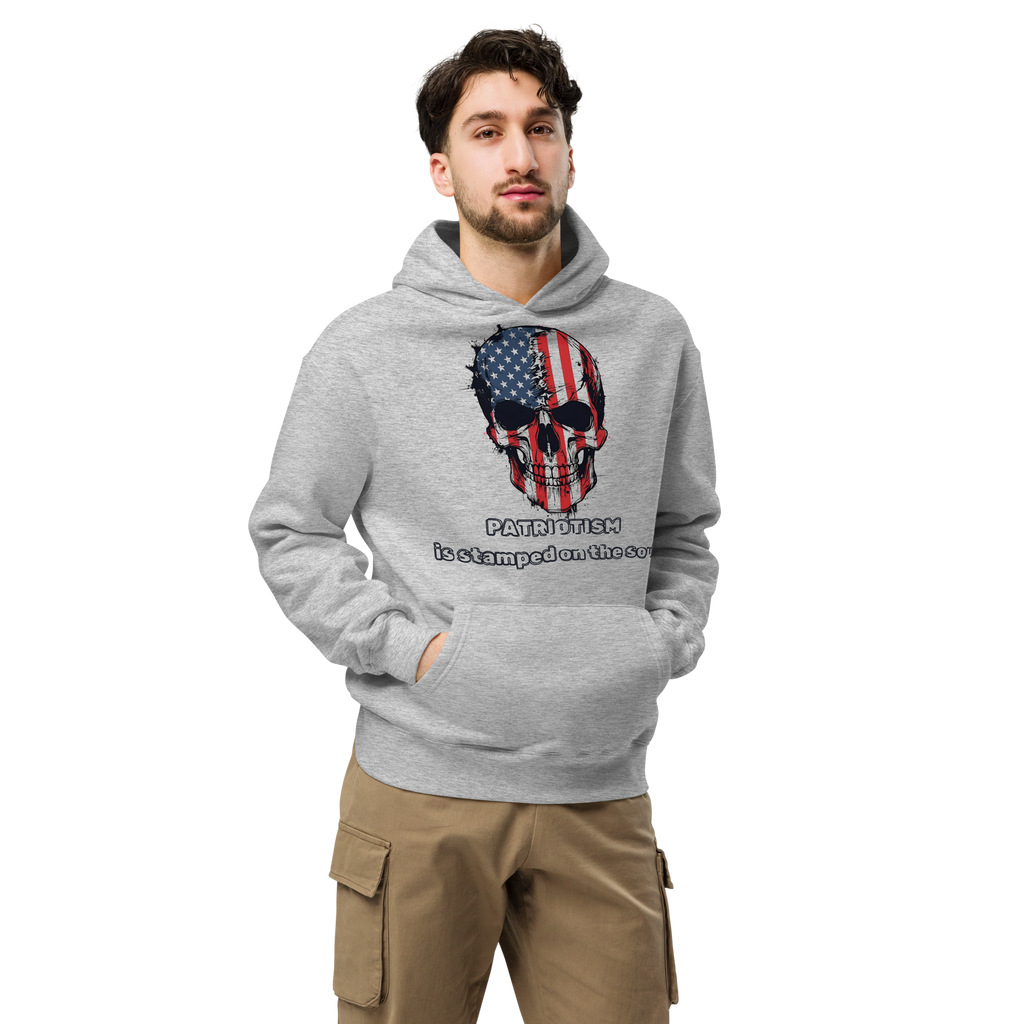 Patriotism Is Stamped on the Soul - Unisex Oversized Hoodie – Grey | American Flag Skull Hoodie