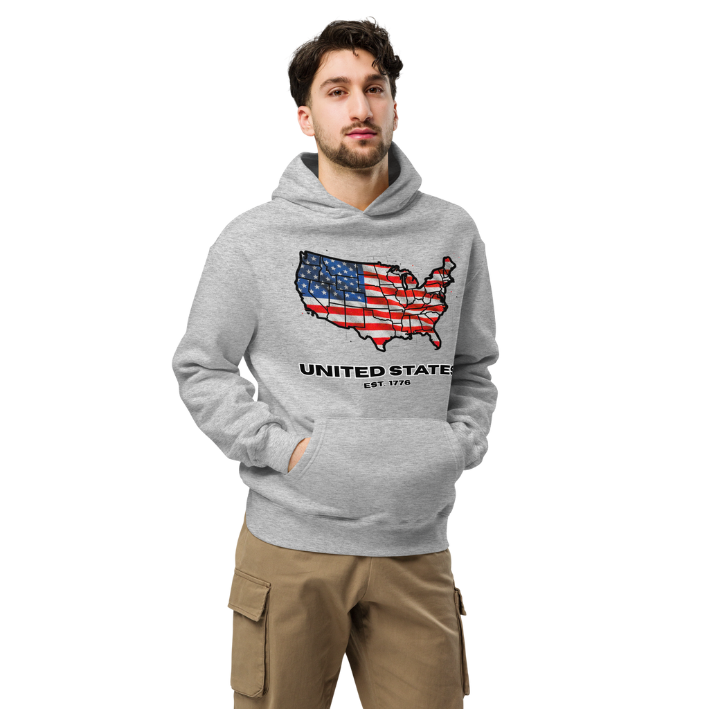 USA Est. 1776 Unisex - Oversized Hoodie – Patriotic USA Map & Flag Graphic