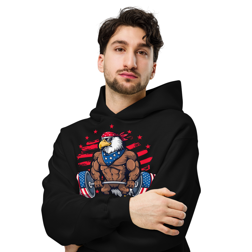 Freedom Lifter - Unisex Oversized Hoodie – Patriotic Eagle Deadlift Graphic