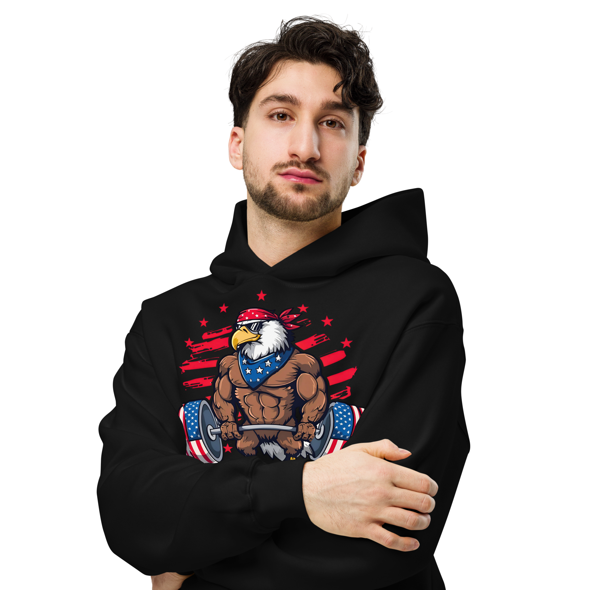 Freedom Lifter - Unisex Oversized Hoodie – Patriotic Eagle Deadlift Graphic