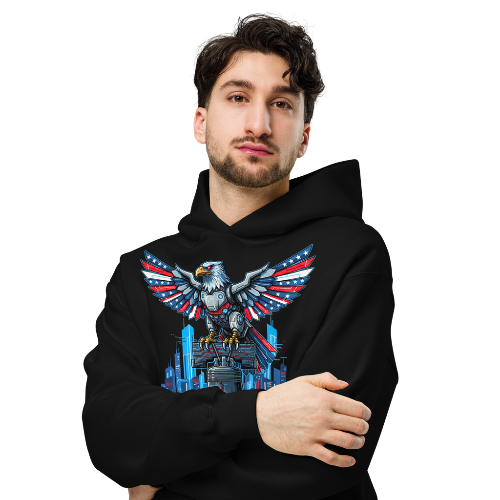 Patriot Mechanica - Unisex Oversized Hoodie – Cyber-Eagle & Liberty Bell Graphic Tees