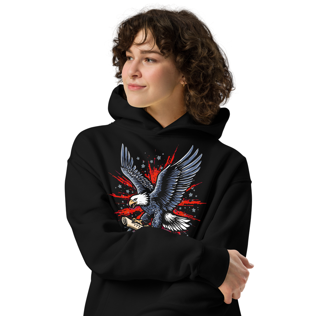 Founding Roar - Unisex Oversized Hoodie – Patriotic Eagle 1776 Scroll Graphic