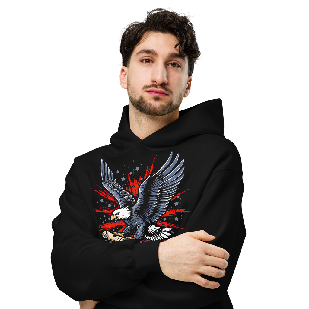 Founding Roar - Unisex Oversized Hoodie – Patriotic Eagle 1776 Scroll Graphic