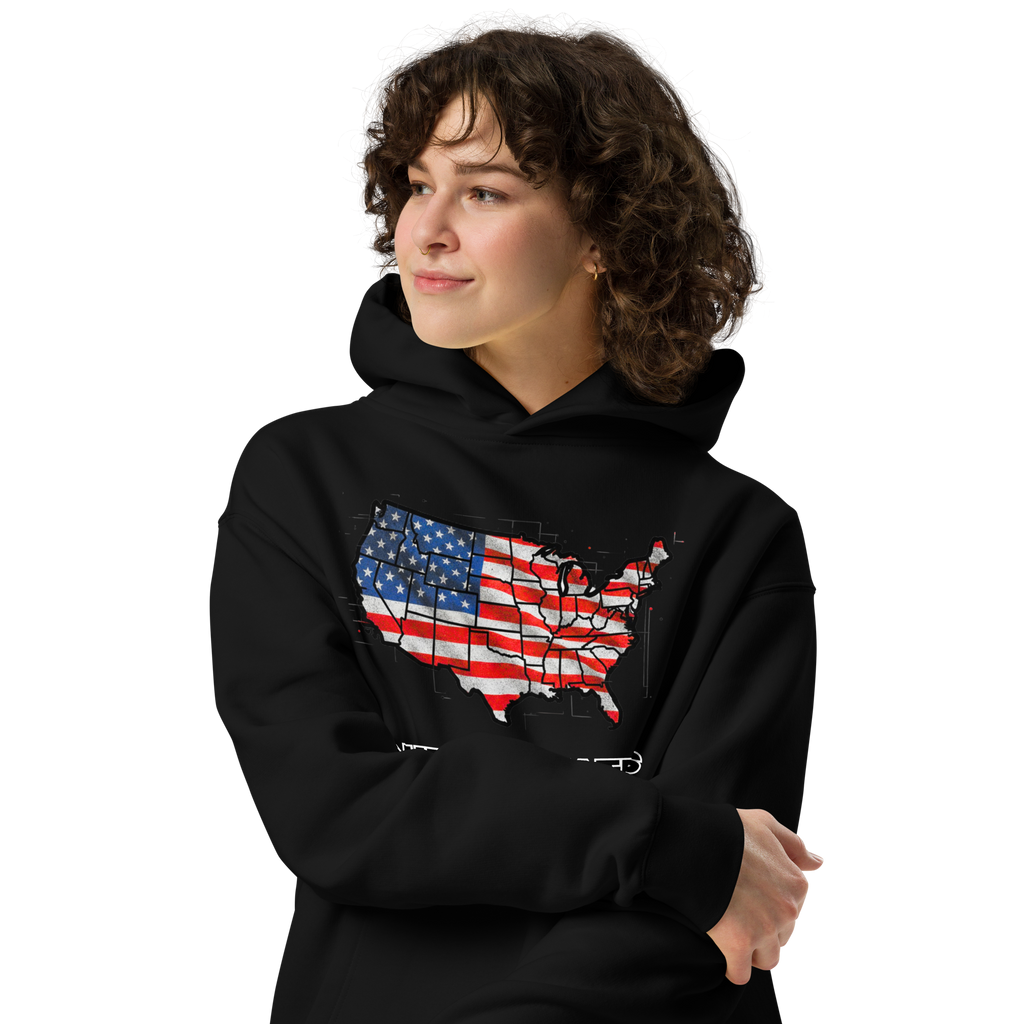 USA Est. 1776 Unisex - Oversized Hoodie – Patriotic USA Map & Flag Graphic