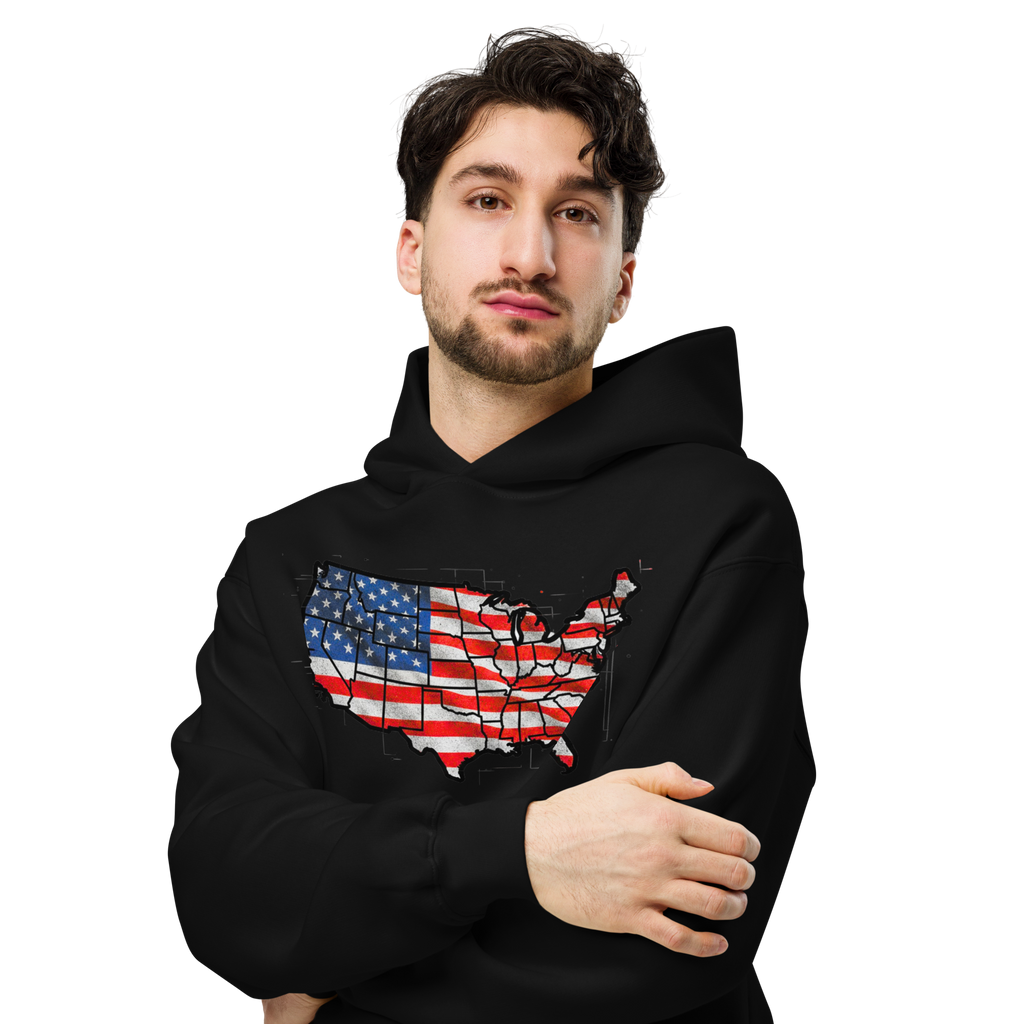 USA Est. 1776 Unisex - Oversized Hoodie – Patriotic USA Map & Flag Graphic