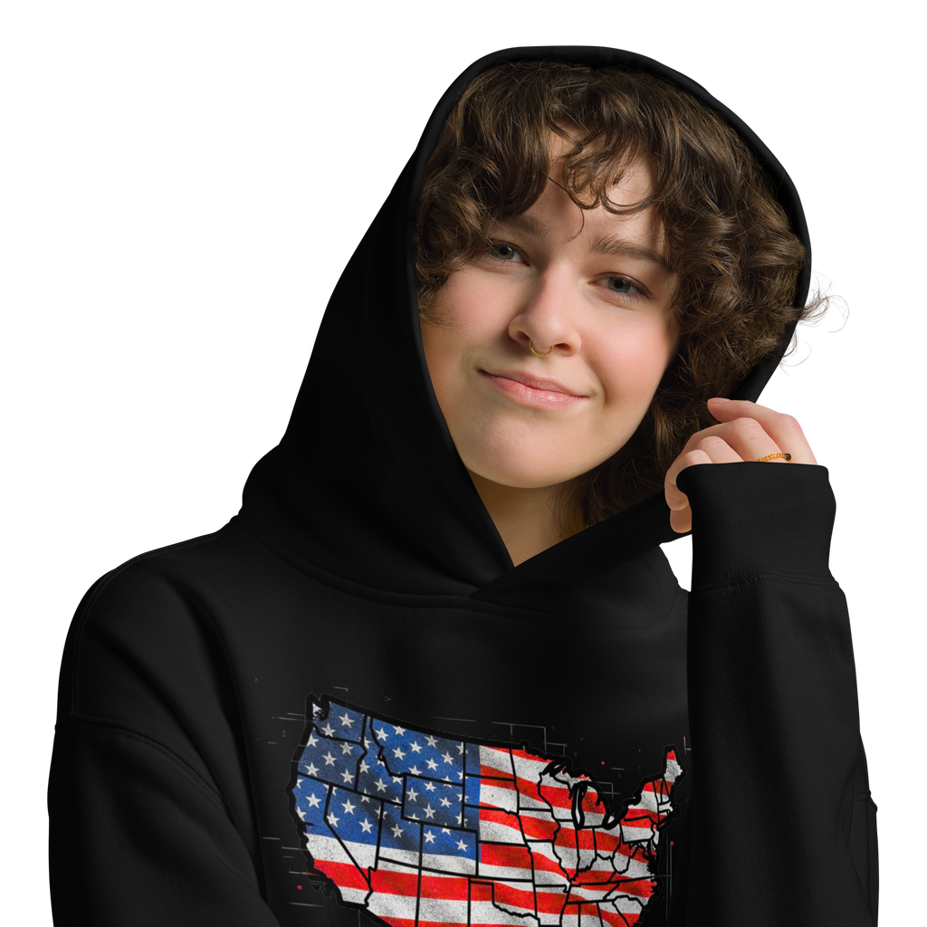USA Est. 1776 Unisex - Oversized Hoodie – Patriotic USA Map & Flag Graphic