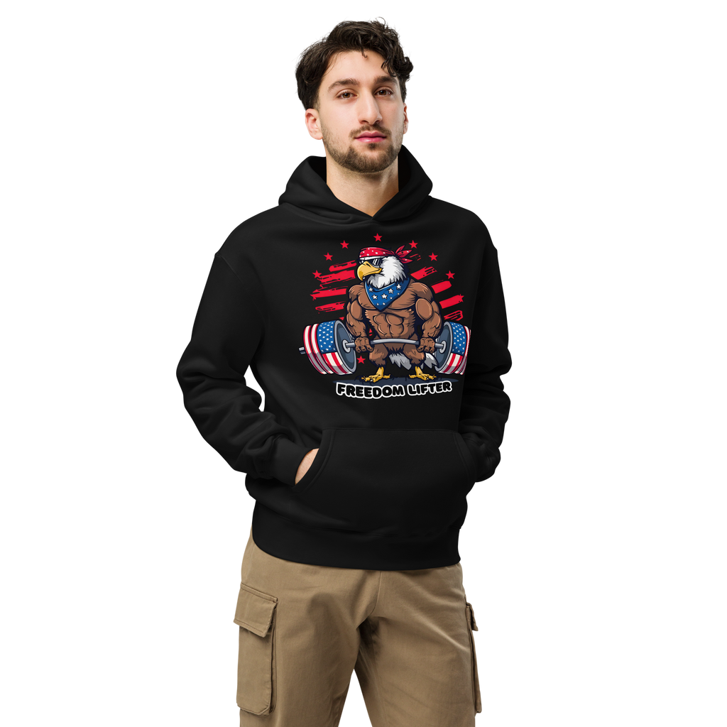 Freedom Lifter - Unisex Oversized Hoodie – Patriotic Eagle Deadlift Graphic
