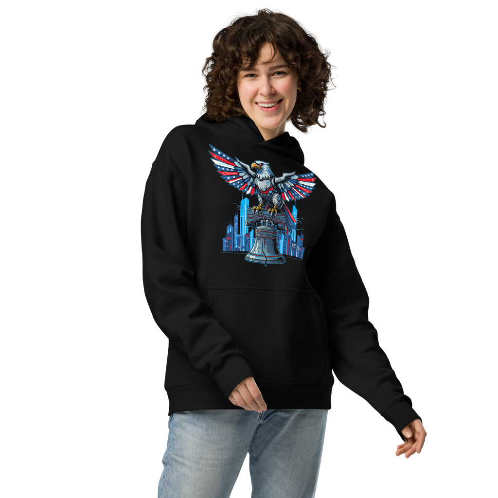 Patriot Mechanica - Unisex Oversized Hoodie – Cyber-Eagle & Liberty Bell Graphic Tees