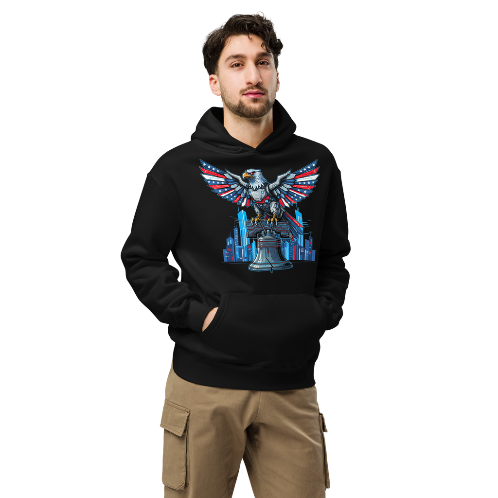 Patriot Mechanica - Unisex Oversized Hoodie – Cyber-Eagle & Liberty Bell Graphic Tees