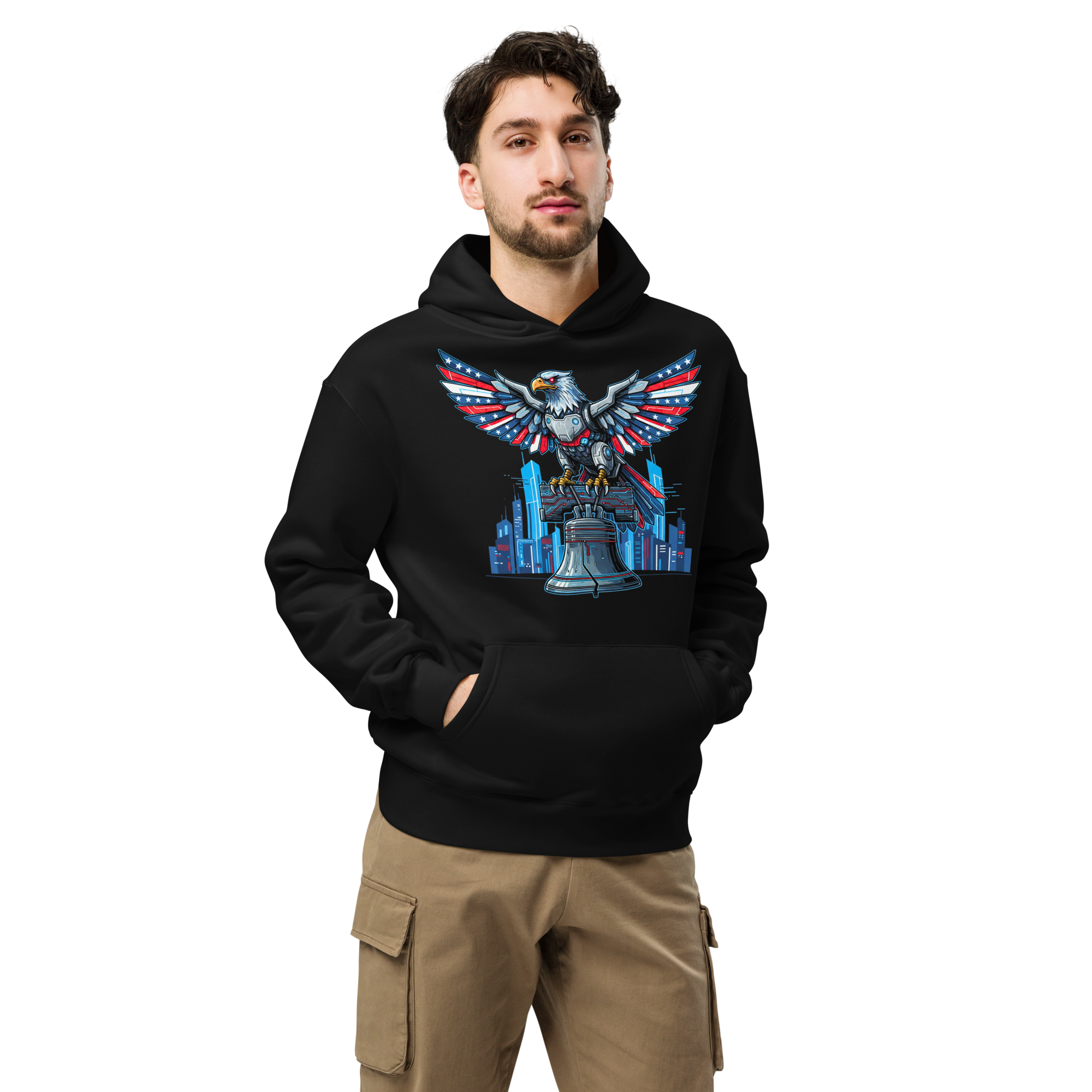 Patriot Mechanica - Unisex Oversized Hoodie – Cyber-Eagle & Liberty Bell Graphic Tees