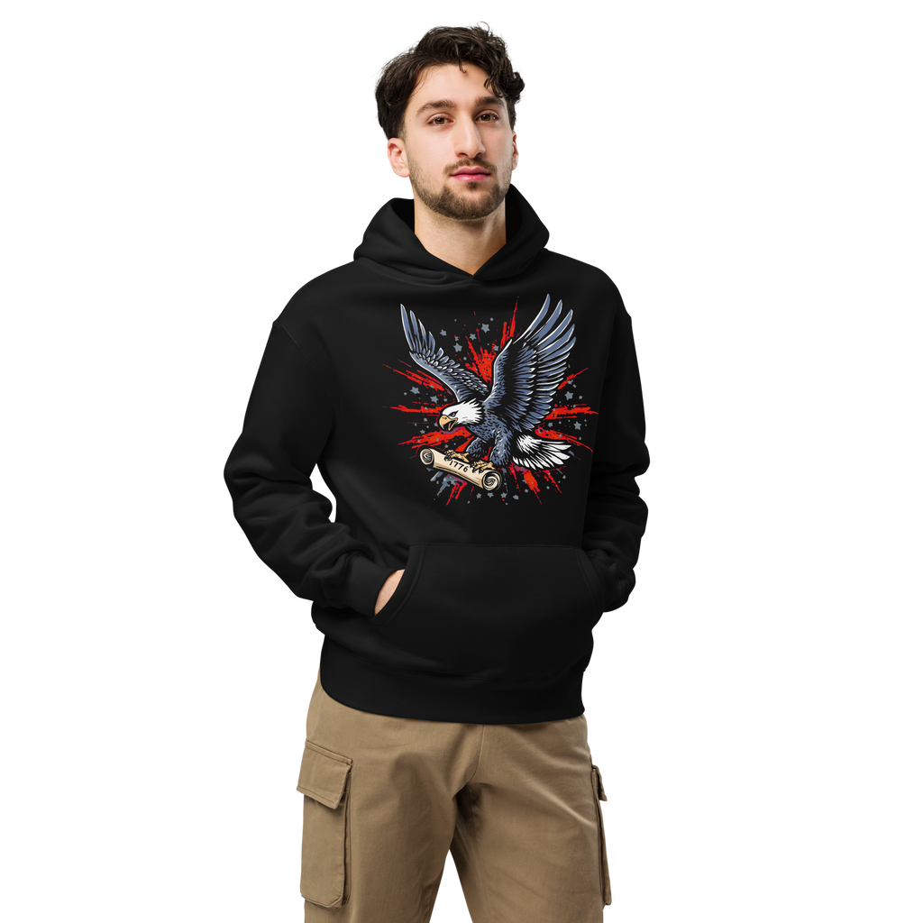 Founding Roar - Unisex Oversized Hoodie – Patriotic Eagle 1776 Scroll Graphic