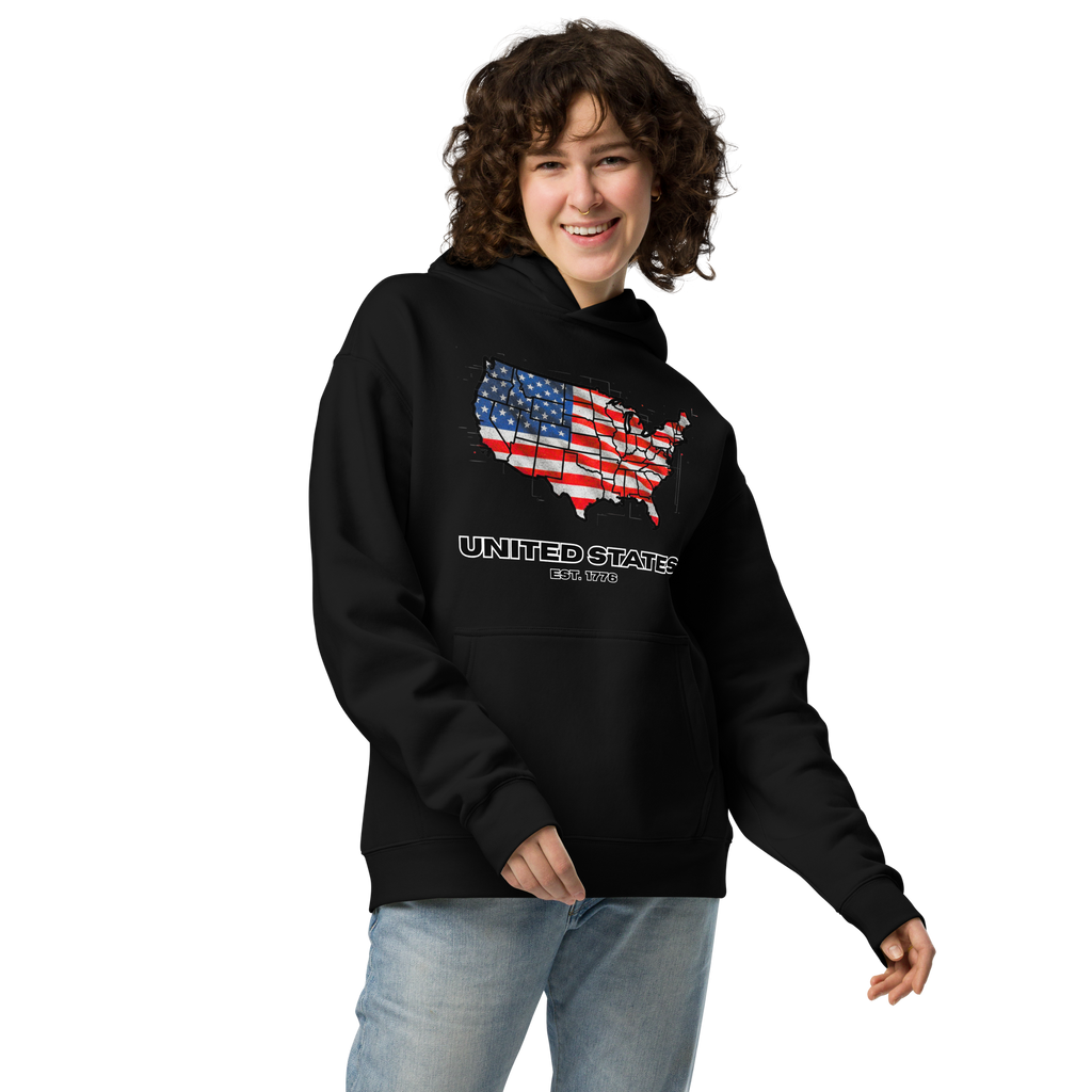 USA Est. 1776 Unisex - Oversized Hoodie – Patriotic USA Map & Flag Graphic