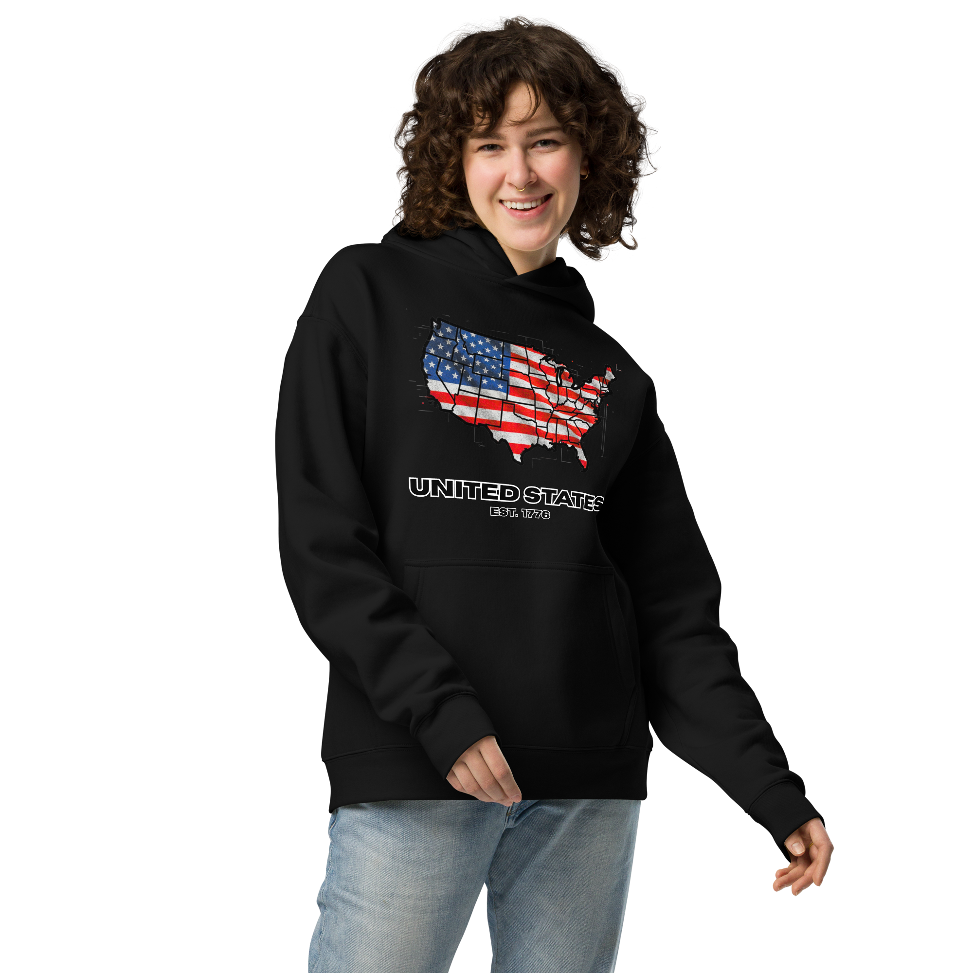 USA Est. 1776 Unisex - Oversized Hoodie – Patriotic USA Map & Flag Graphic