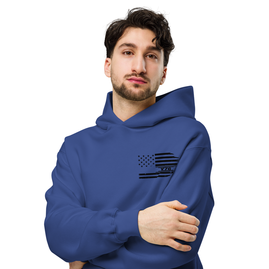 One Nation Under God - Unisex Oversized Hoodie – Cobalt / Athletic Heather | Faith & Freedom American Flag Cross Graphic