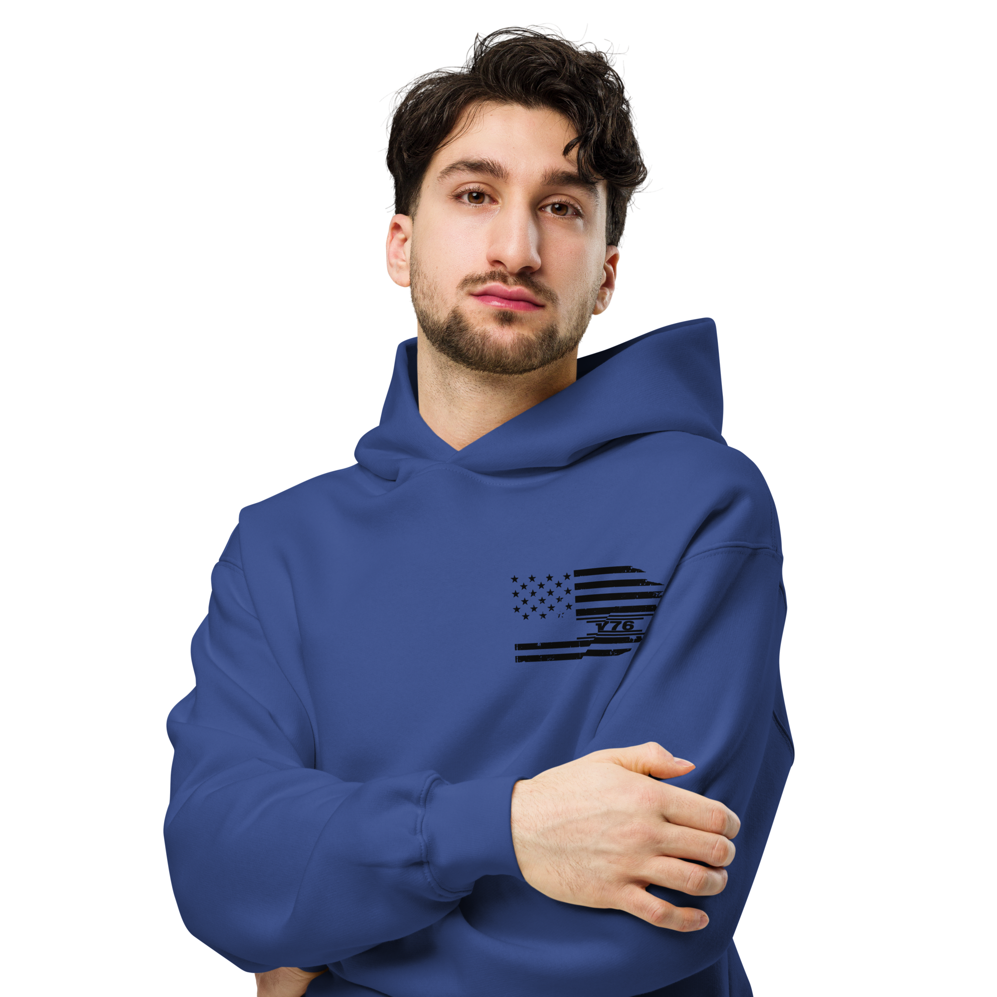 One Nation Under God - Unisex Oversized Hoodie – Cobalt / Athletic Heather | Faith & Freedom American Flag Cross Graphic