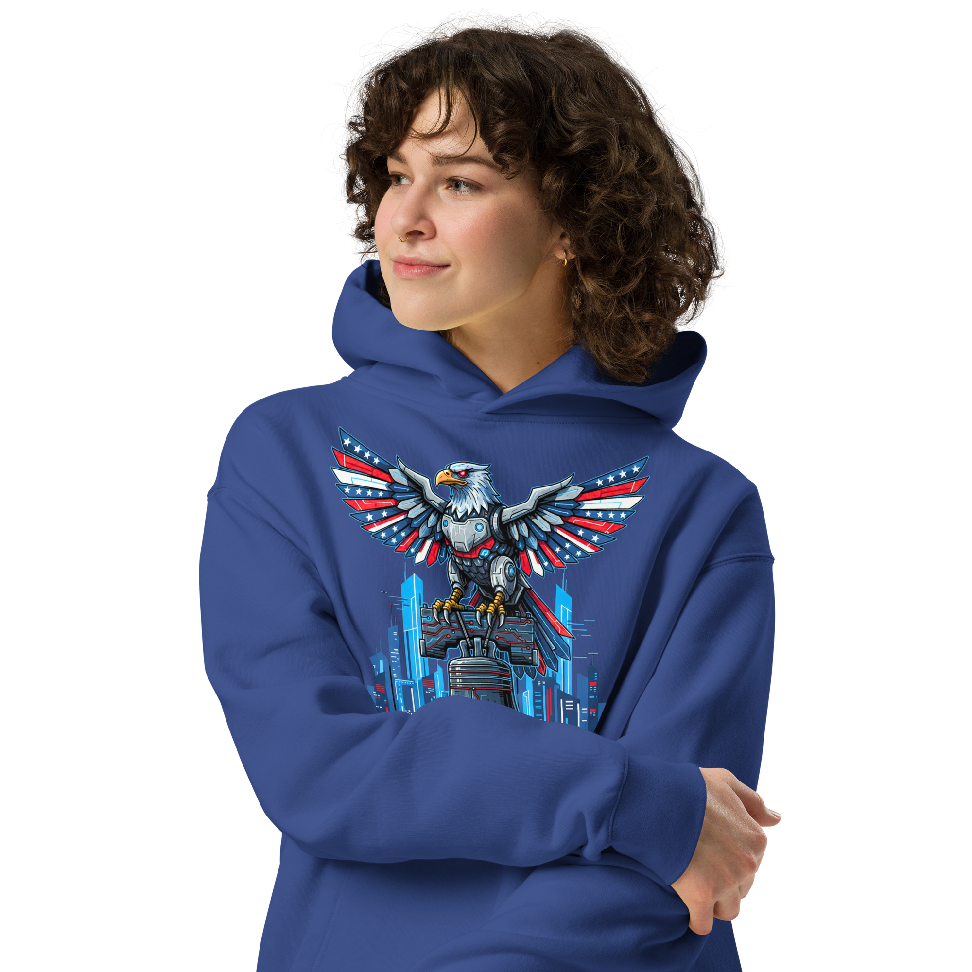 Patriot Mechanica - Unisex Oversized Hoodie – Cyber-Eagle & Liberty Bell Graphic Tees