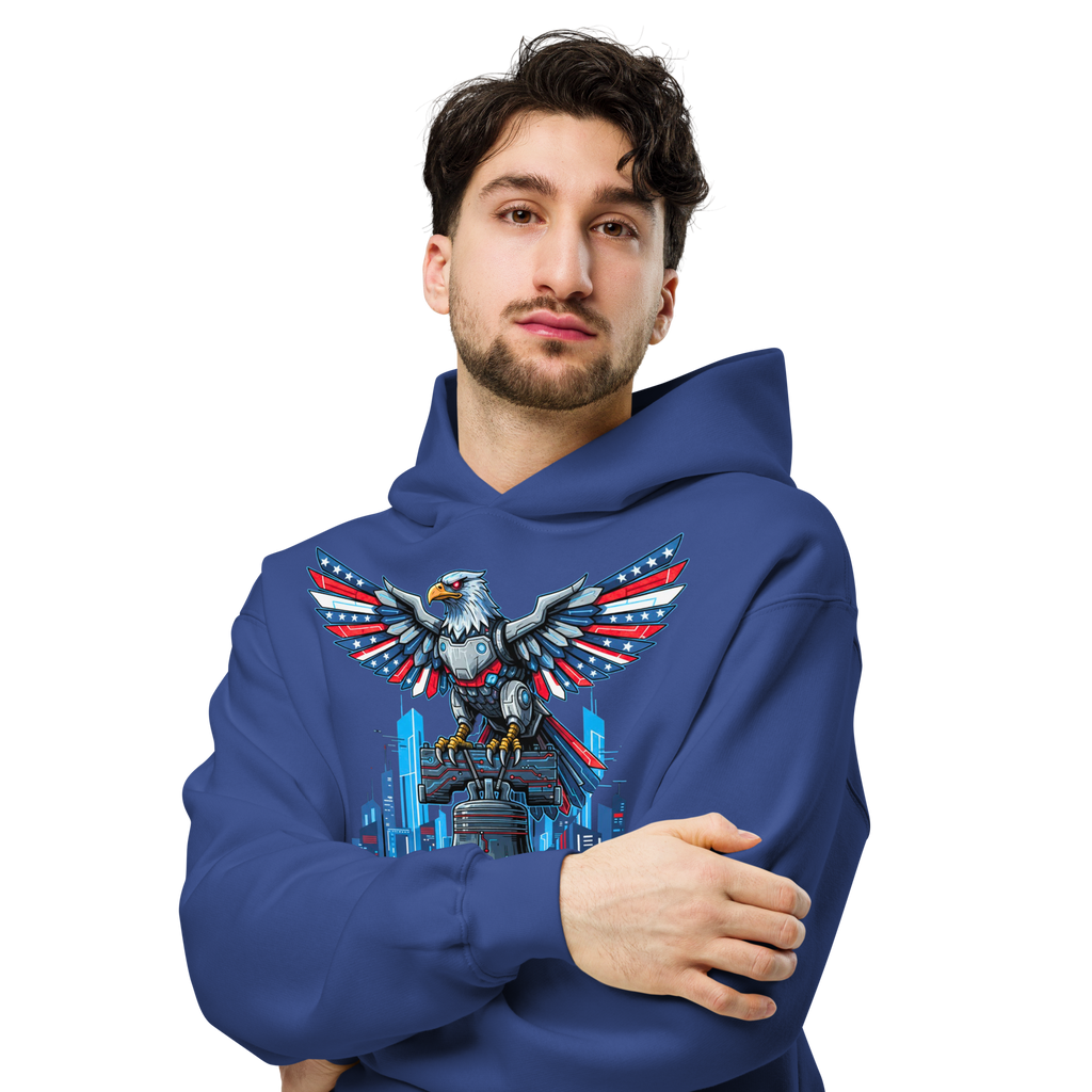 Patriot Mechanica - Unisex Oversized Hoodie – Cyber-Eagle & Liberty Bell Graphic Tees