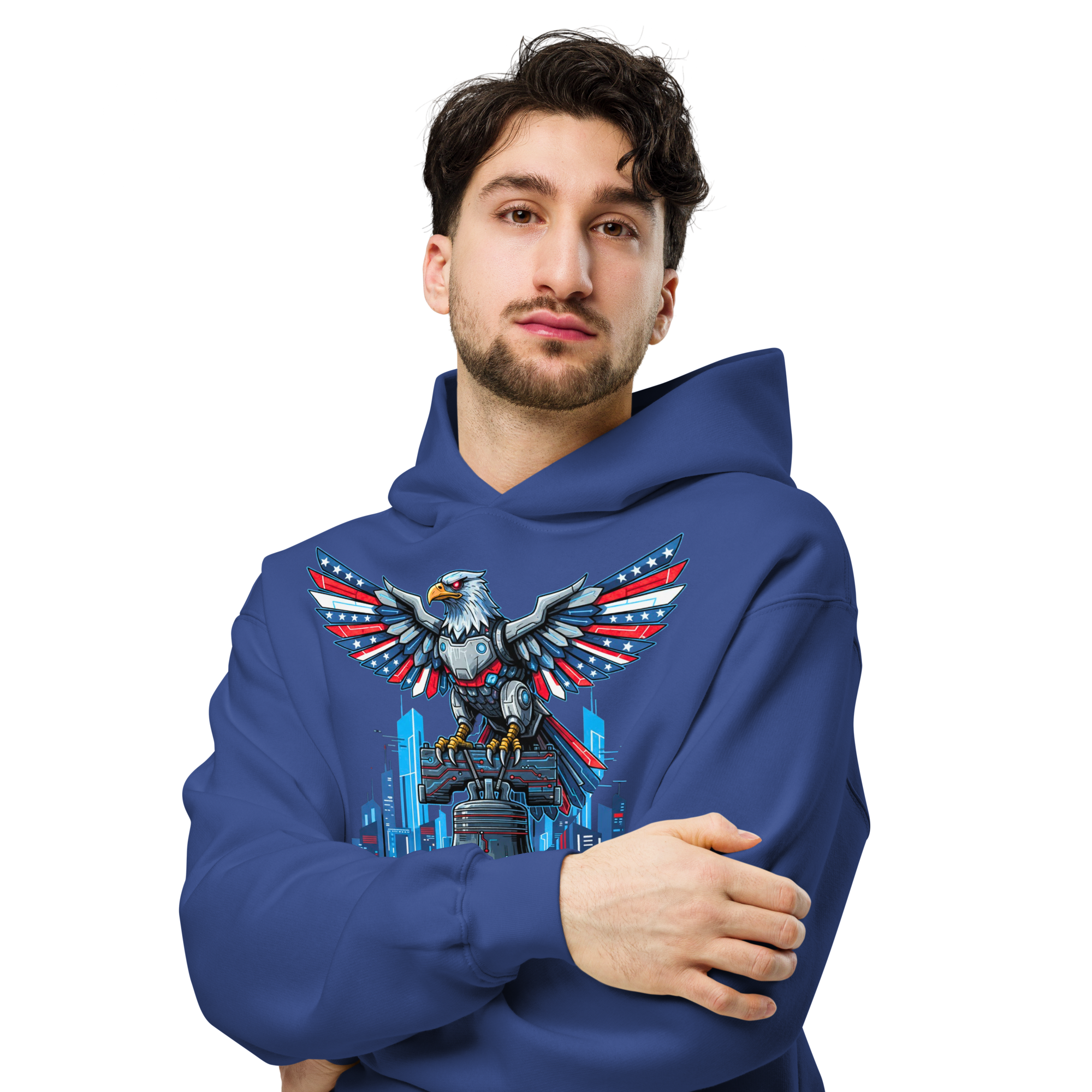 Patriot Mechanica - Unisex Oversized Hoodie – Cyber-Eagle & Liberty Bell Graphic Tees