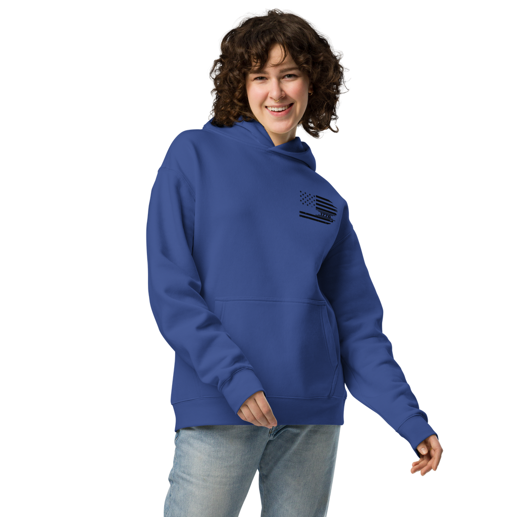 One Nation Under God - Unisex Oversized Hoodie – Cobalt / Athletic Heather | Faith & Freedom American Flag Cross Graphic