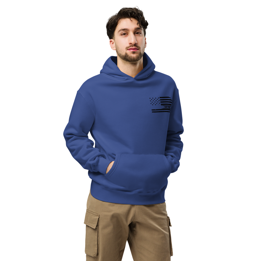 One Nation Under God - Unisex Oversized Hoodie – Cobalt / Athletic Heather | Faith & Freedom American Flag Cross Graphic