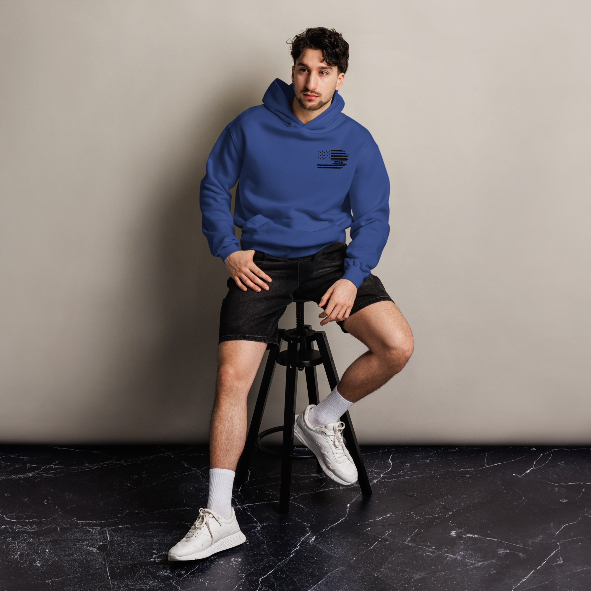 One Nation Under God - Unisex Oversized Hoodie – Cobalt / Athletic Heather | Faith & Freedom American Flag Cross Graphic