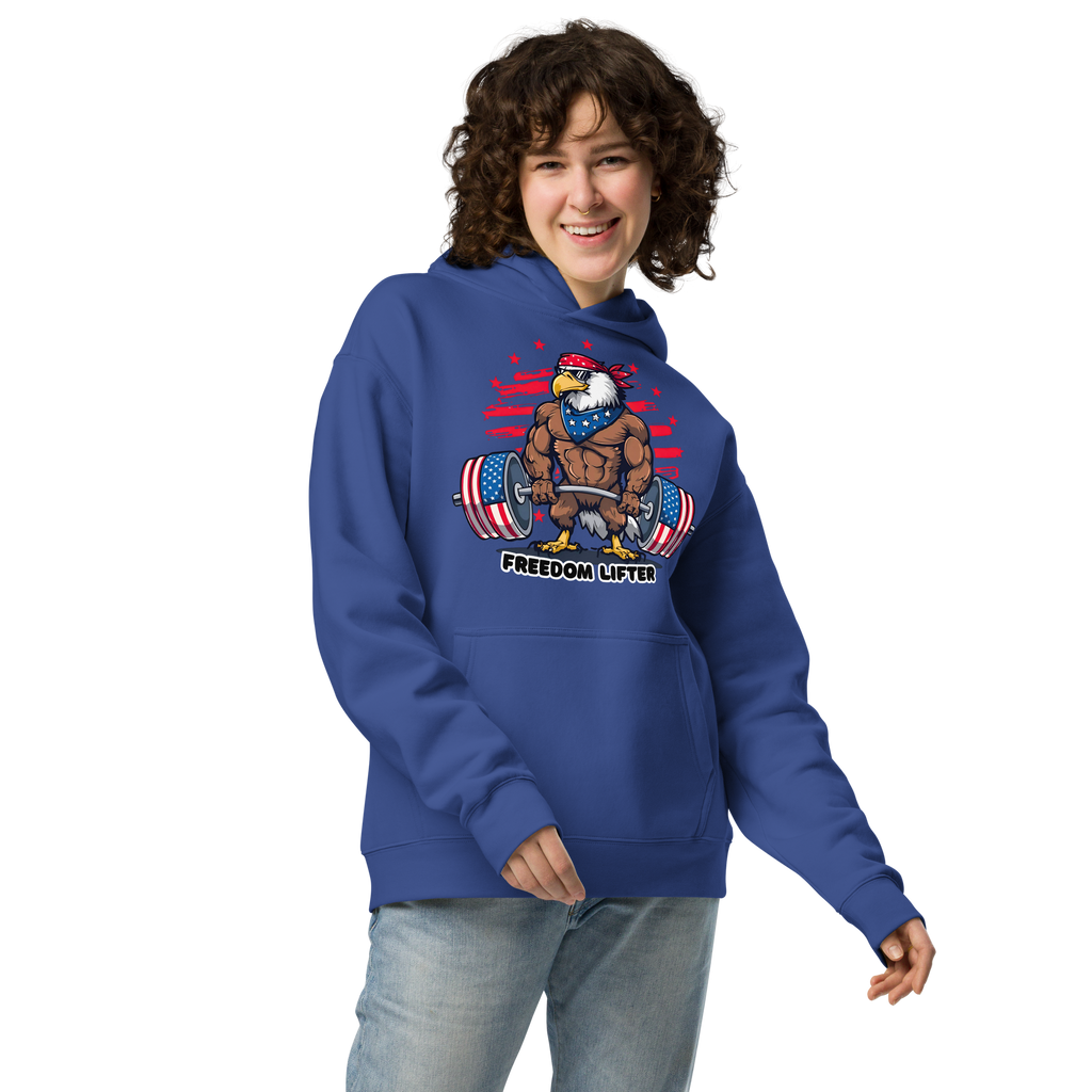 Freedom Lifter - Unisex Oversized Hoodie – Patriotic Eagle Deadlift Graphic