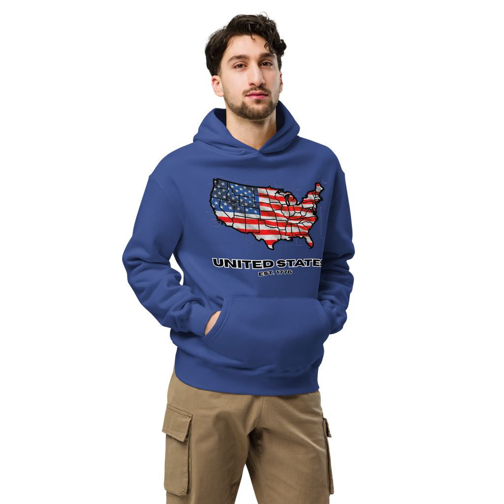 USA Est. 1776 Unisex - Oversized Hoodie – Patriotic USA Map & Flag Graphic