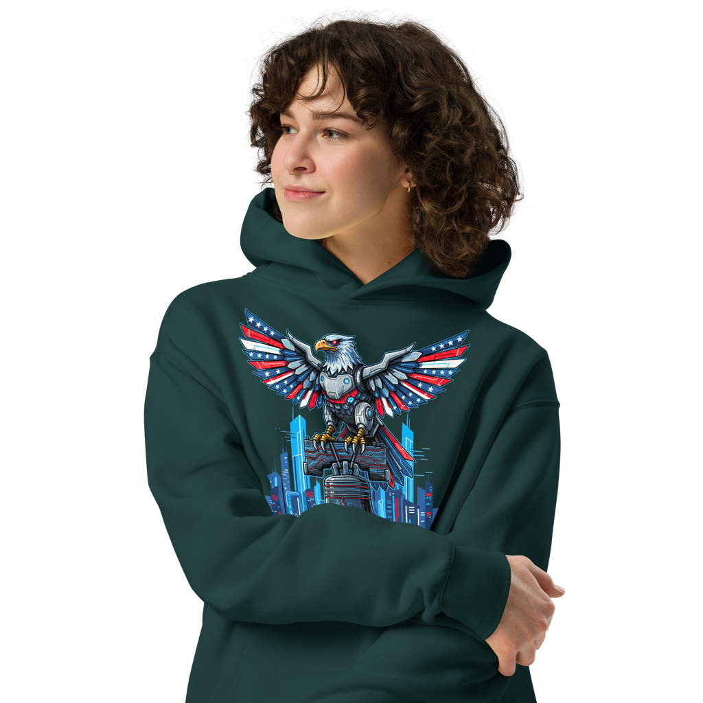Patriot Mechanica - Unisex Oversized Hoodie – Cyber-Eagle & Liberty Bell Graphic Tees