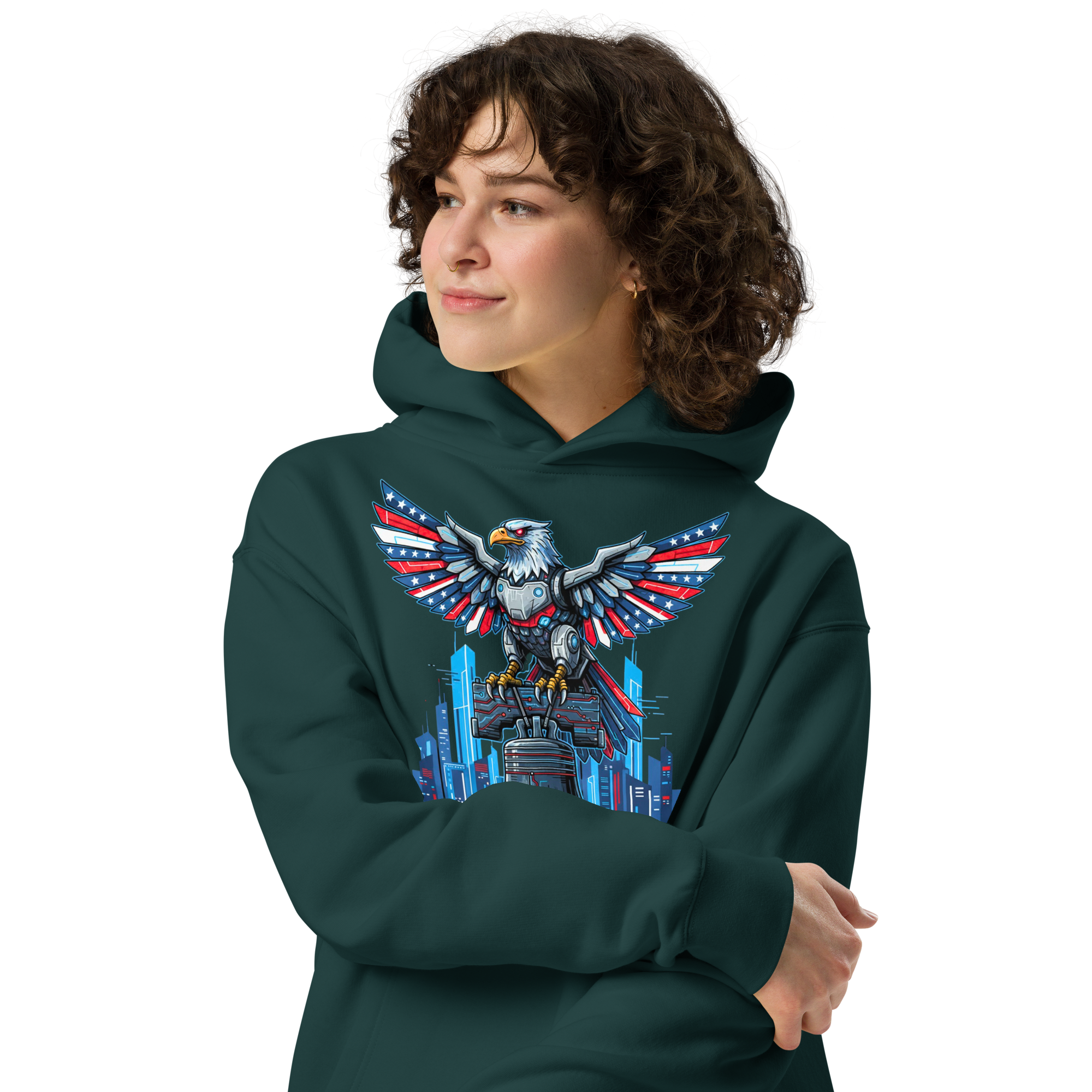 Patriot Mechanica - Unisex Oversized Hoodie – Cyber-Eagle & Liberty Bell Graphic Tees