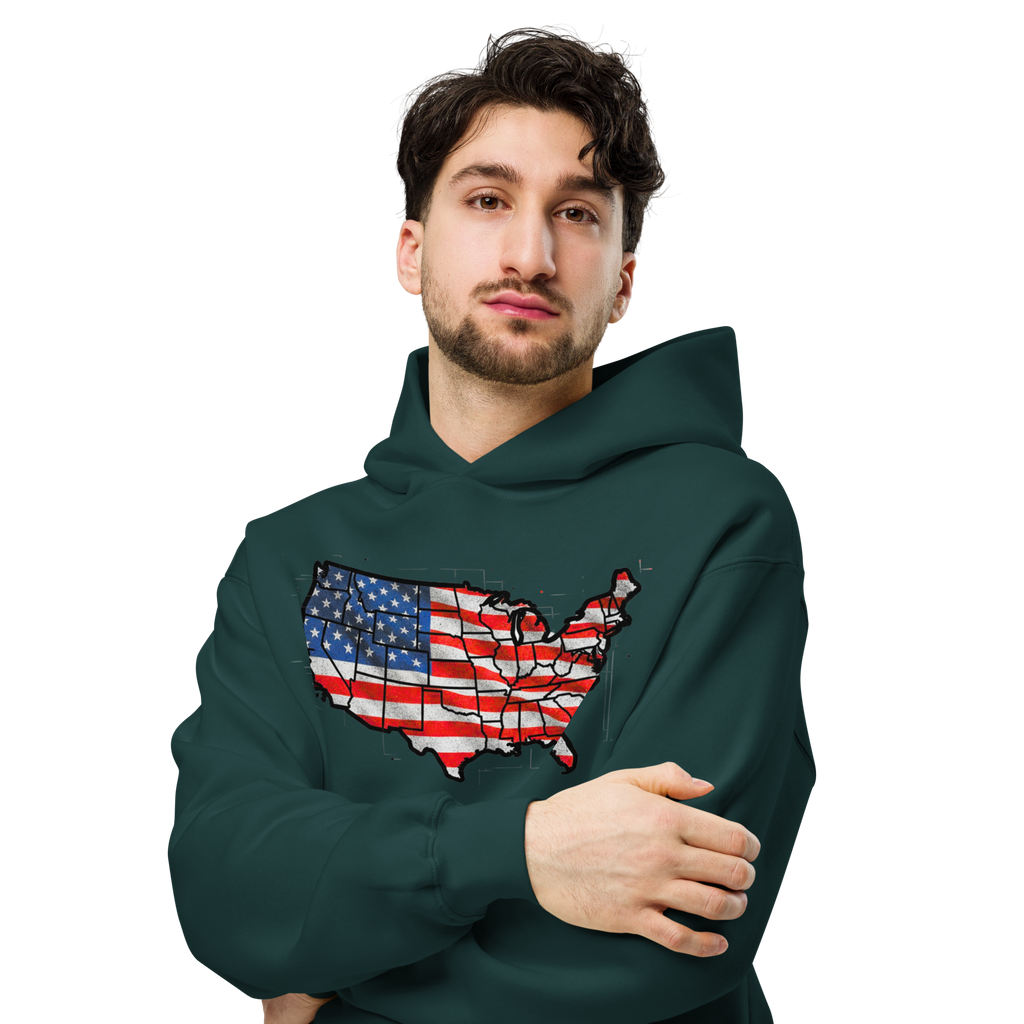 USA Est. 1776 Unisex - Oversized Hoodie – Patriotic USA Map & Flag Graphic