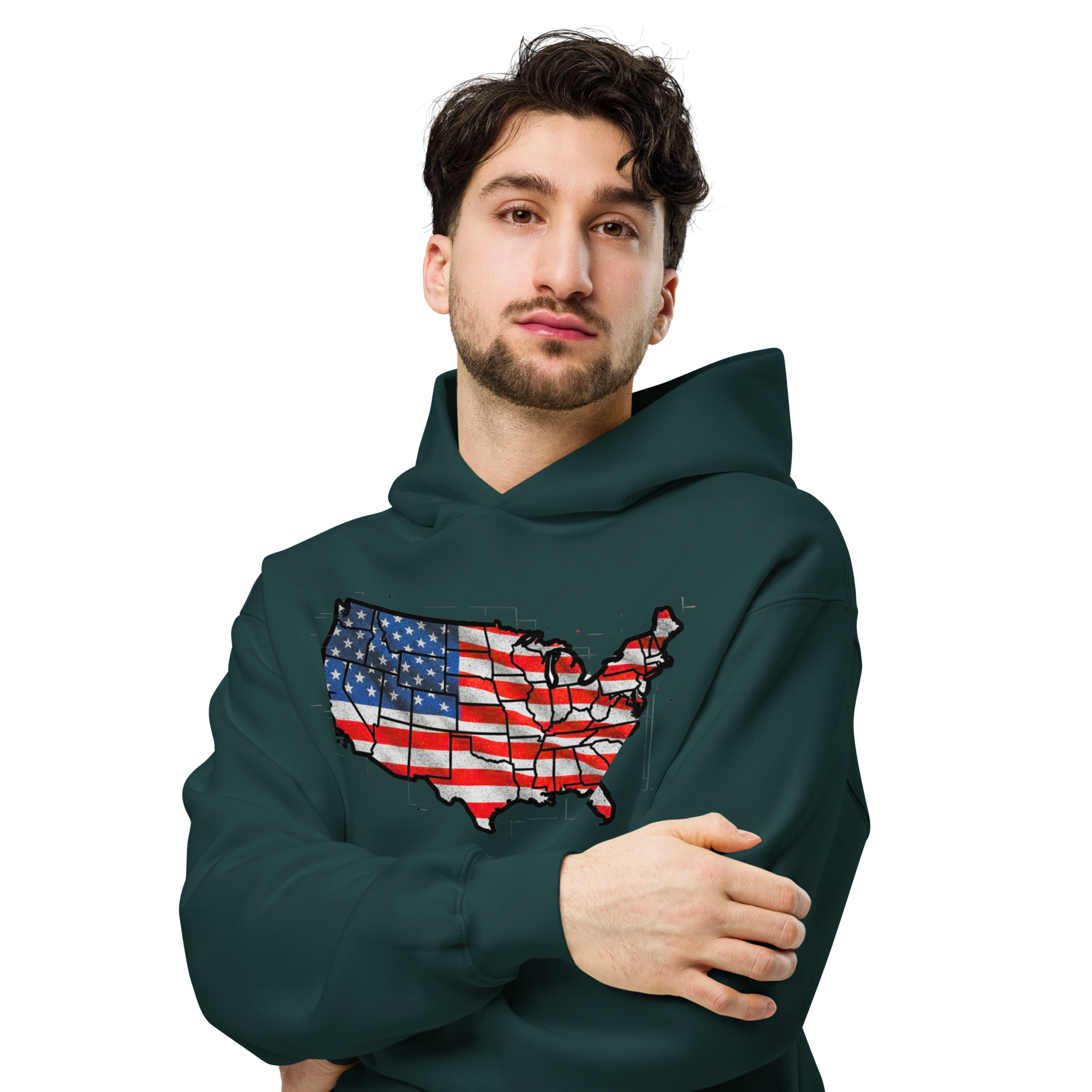 USA Est. 1776 Unisex - Oversized Hoodie – Patriotic USA Map & Flag Graphic