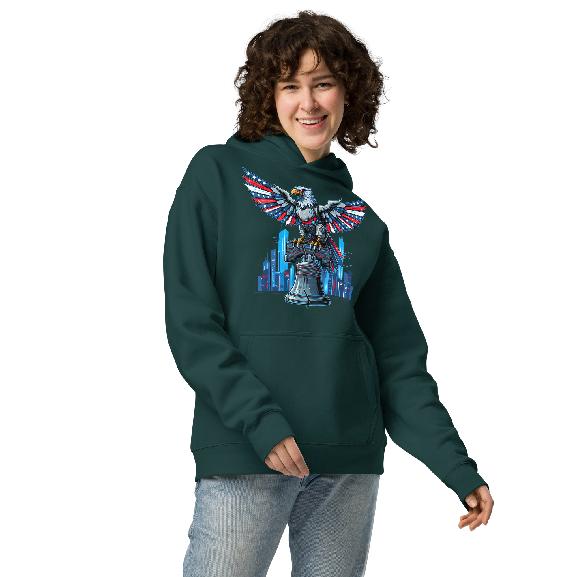 Patriot Mechanica - Unisex Oversized Hoodie – Cyber-Eagle & Liberty Bell Graphic Tees