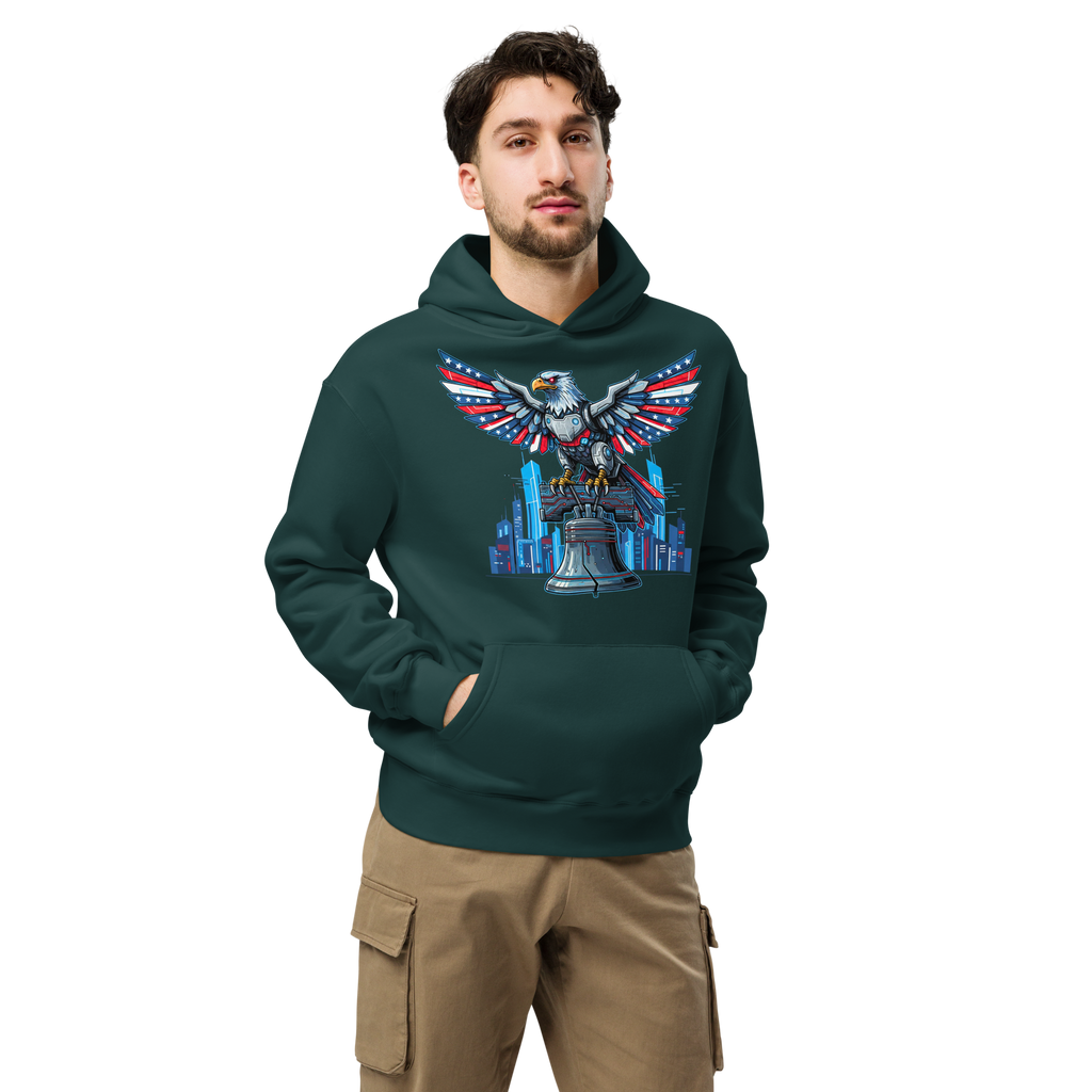 Patriot Mechanica - Unisex Oversized Hoodie – Cyber-Eagle & Liberty Bell Graphic Tees