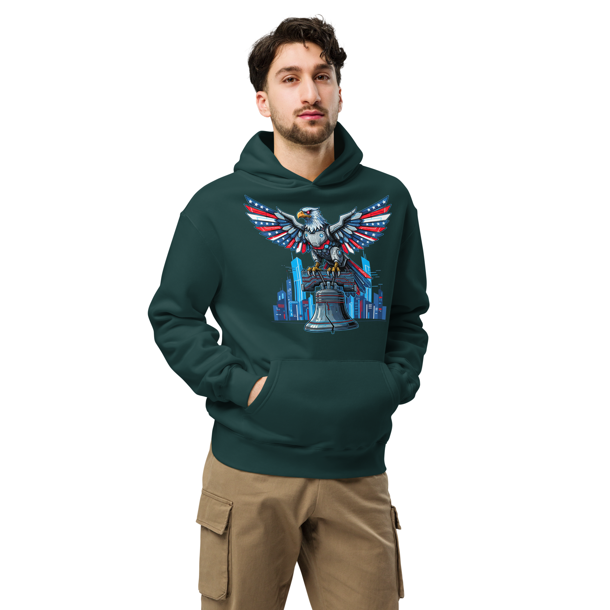 Patriot Mechanica - Unisex Oversized Hoodie – Cyber-Eagle & Liberty Bell Graphic Tees
