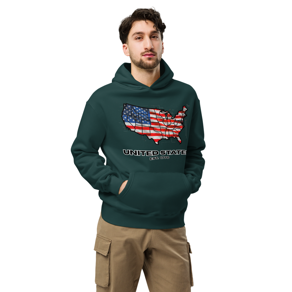 USA Est. 1776 Unisex - Oversized Hoodie – Patriotic USA Map & Flag Graphic