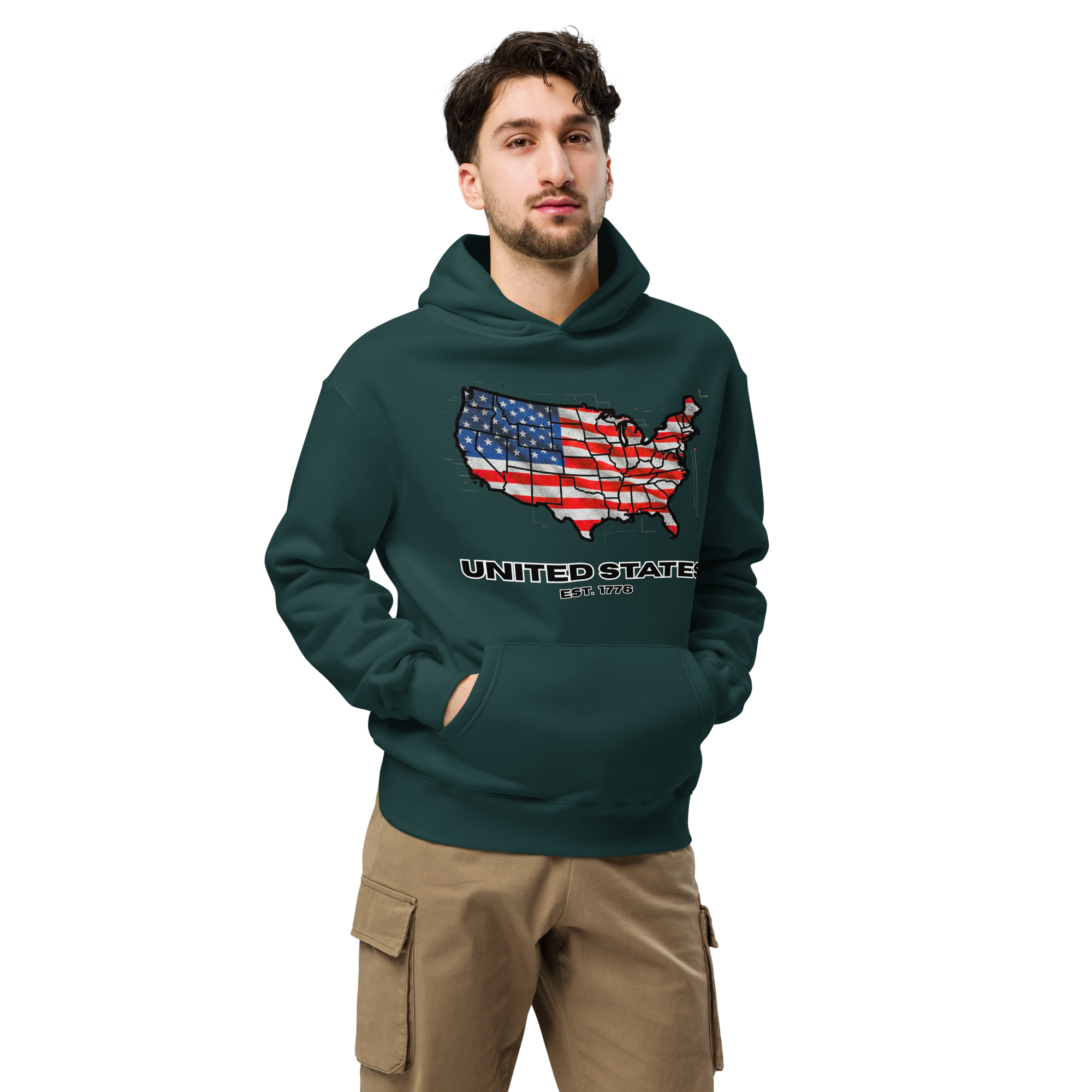 USA Est. 1776 Unisex - Oversized Hoodie – Patriotic USA Map & Flag Graphic